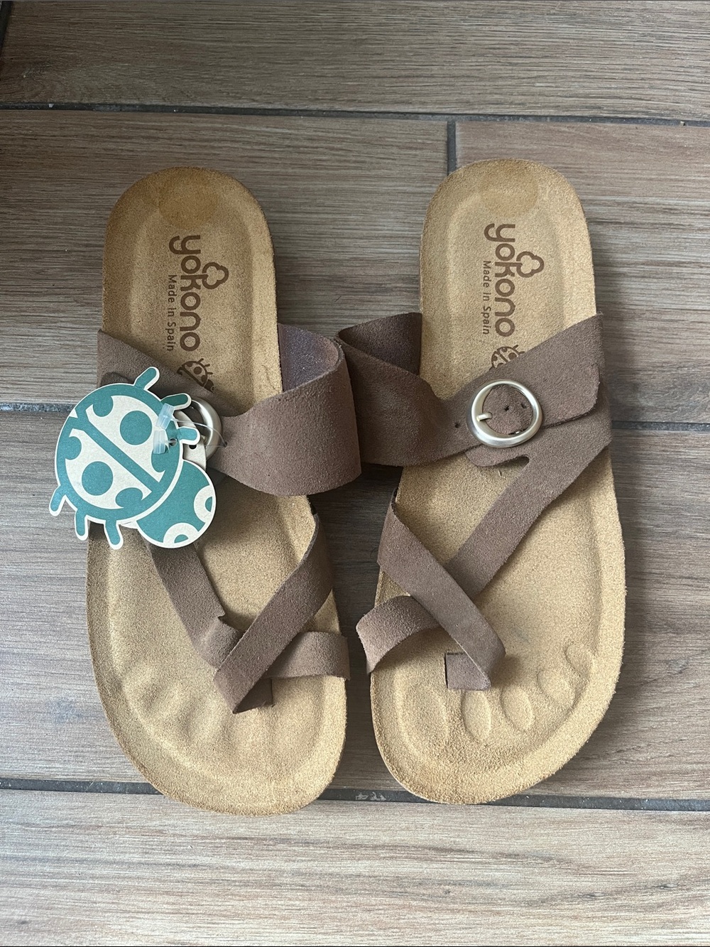 Yokono Brown Suede Crisscross Slide Sandals